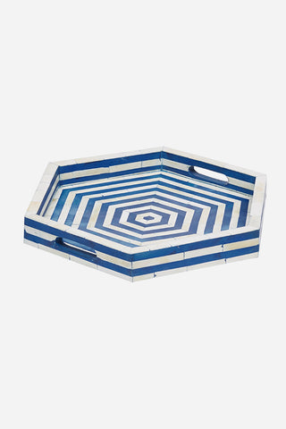 Bone Inlay Tray Stripe Hexagon Shape Dark Blue