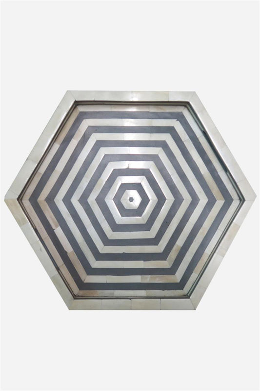 Bone Inlay Tray Stripe Hexagon Shape Grey