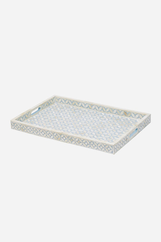 Bone Inlay Tray In Geometric Design Ice Blue