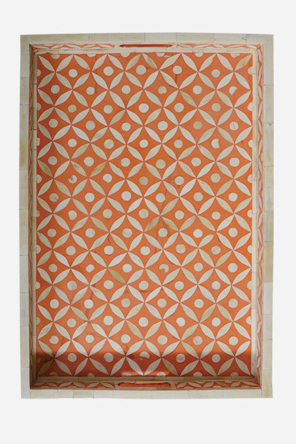 Bone Inlay Tray In Geometric Design Orange