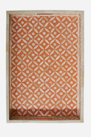 Bone Inlay Tray In Geometric Design Orange