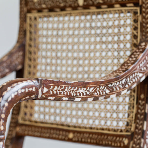 Bone Inlaid Cane Teakwood Chair