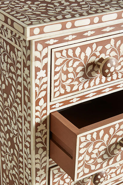 Brown Bone Inlay 6 Drawer Floral Lingerie Chest
