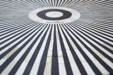 Bone Inlay Center Table Stripe Design Black