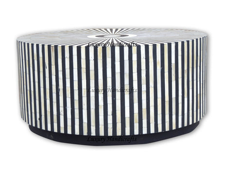 Bone Inlay Center Table Stripe Design Black