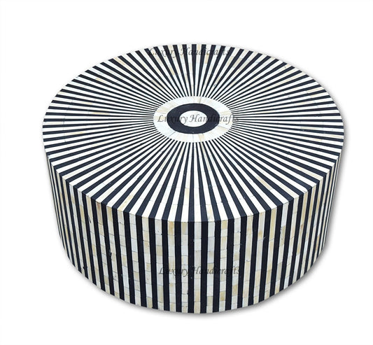 Bone Inlay Center Table Stripe Design Black