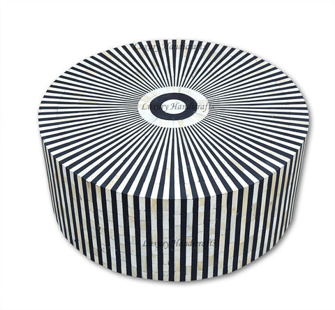 Bone Inlay Center Table Stripe Design Black