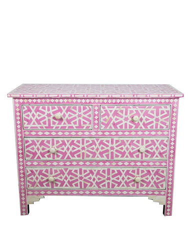 Pink Bone Inlay Chest Of 4 Drawer Star Geometrical Design