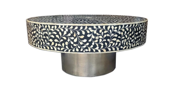 Black Bone Inlay Coffee Table Silver Base