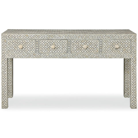 Bone Inlay Console 4 Drawers Geometric Design Grey