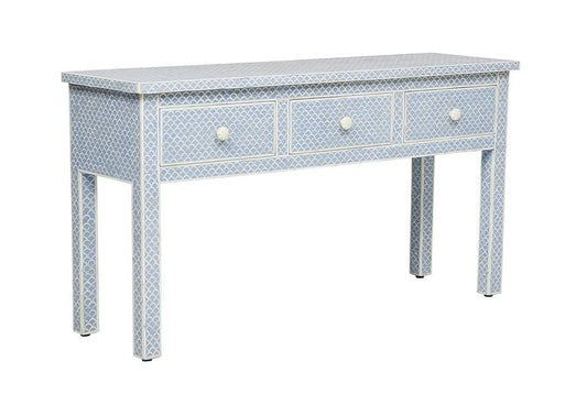 Ice Blue Bone Inlay Fishscale Console 3 Drawer