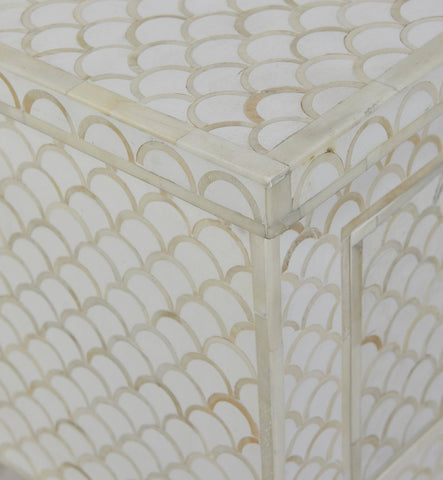 White Bone Inlay Fishscale Console 3 Drawer