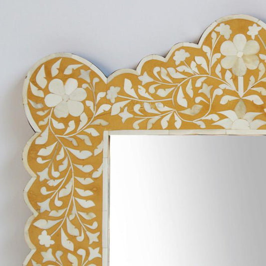 Bone Inlay Floral Scalloped Mirror Yellow