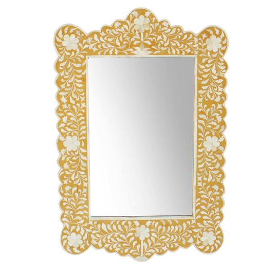 Bone Inlay Floral Scalloped Mirror Yellow