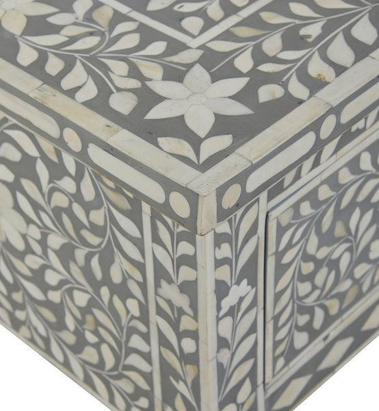 Bone Inlay Floral 3 Drawer Floral Console Edge Grey
