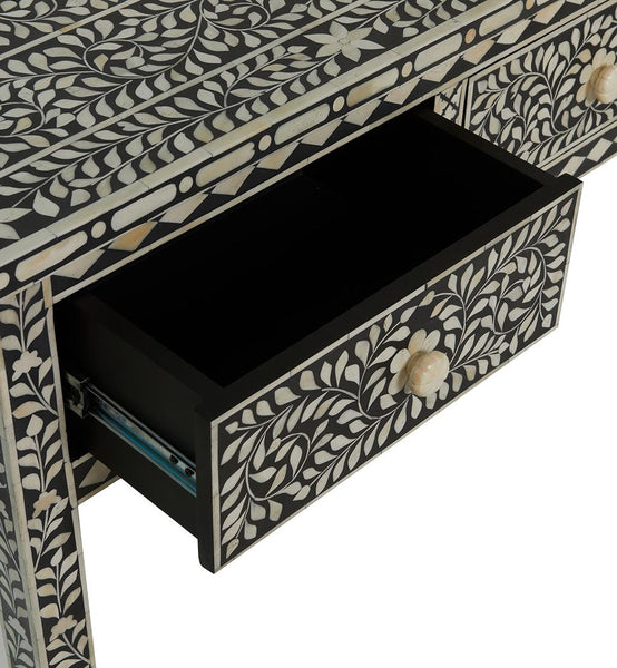 Bone Inlay Floral 3 Drawer Floral Console Edge Black