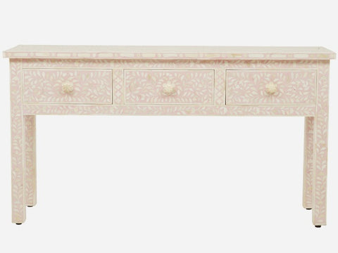 Bone Inlay Floral 3 Drawer Console Edge Blush Pink