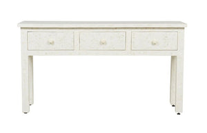 Bone Inlay Floral 3 Drawer Floral Console Edge White