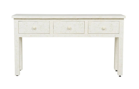 Bone Inlay Floral 3 Drawer Floral Console Edge White