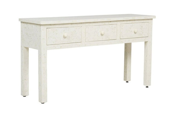 Bone Inlay Floral 3 Drawer Floral Console Edge White