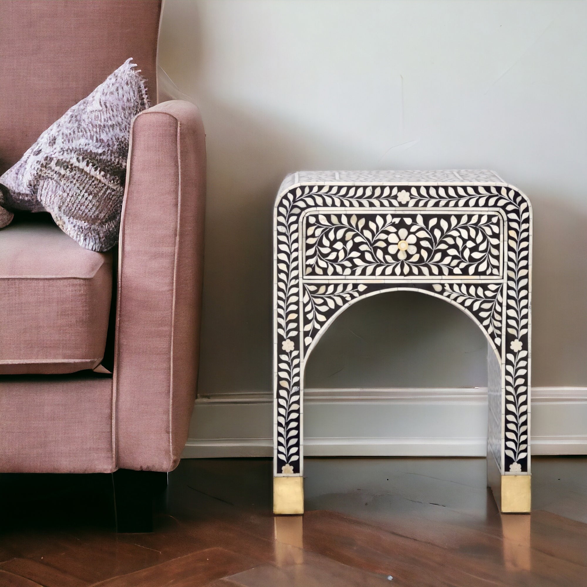 Alice Bone Inlay Bedside Black