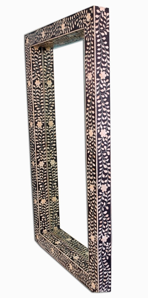 Black Bone Inlay Floral Floor Mirror