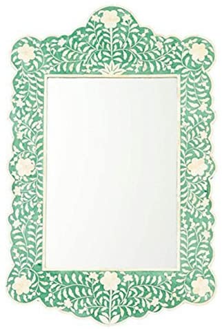 Bone Inlay Floral Scalloped Mirror Green