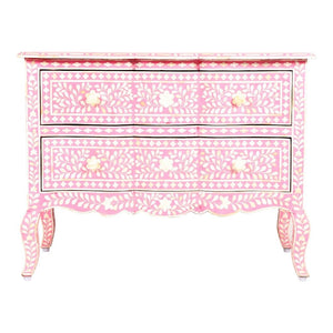 Baby Pink Bone Inlay French Chest 2 Drawer Floral Design