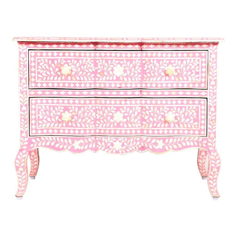 Baby Pink Bone Inlay French Chest 2 Drawer Floral Design