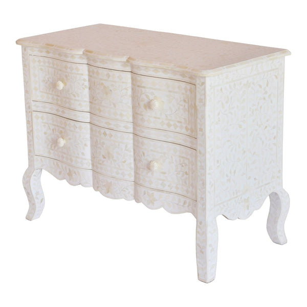White Bone Inlay French Chest 2 Drawer Floral Design