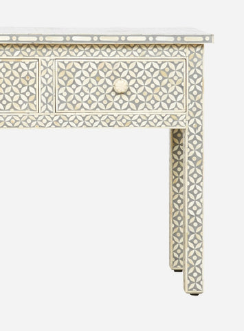 Grey Bone Inlay Geometric 3 Drawer Console