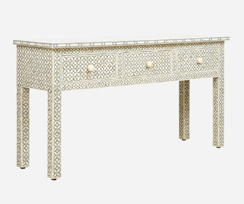 Grey Bone Inlay Geometric 3 Drawer Console