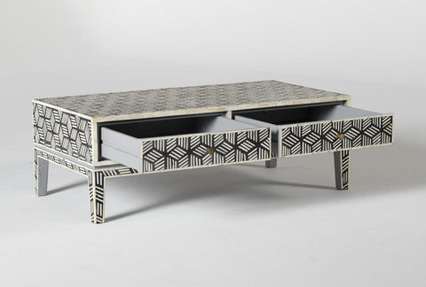 Bone Inlay Geometric Cubic Design Coffee Table in Black Color