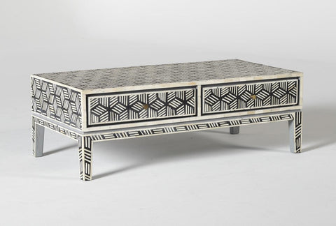 Bone Inlay Geometric Cubic Design Coffee Table in Black Color