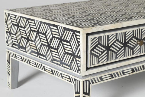Bone Inlay Geometric Cubic Design Coffee Table in Black Color