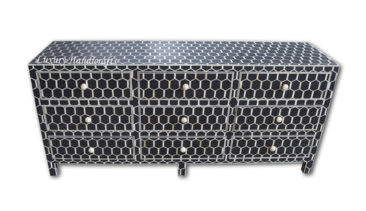 Bone Inlay 9 Drawer Chest Honeycomb Black