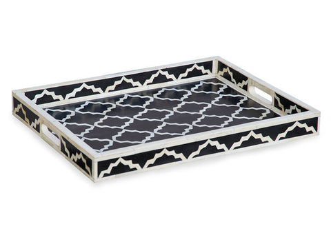 Black Rectangle Moroccan Pattern Bone Inlay Tray