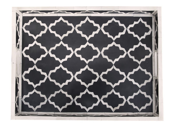 Black Rectangle Moroccan Pattern Bone Inlay Tray