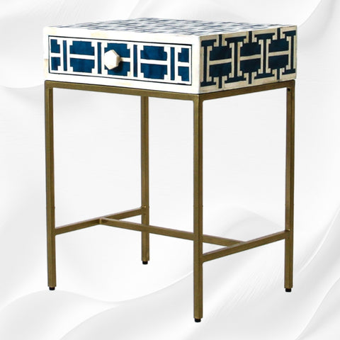 Tetris Bone Inlay 1 Drawer Nightstand Indigo