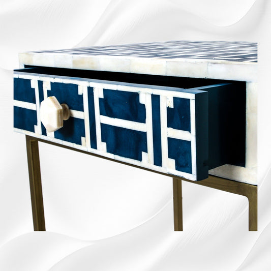 Tetris Bone Inlay 1 Drawer Nightstand Indigo with Shelf