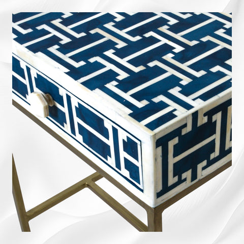 Tetris Bone Inlay 1 Drawer Nightstand Indigo with Shelf