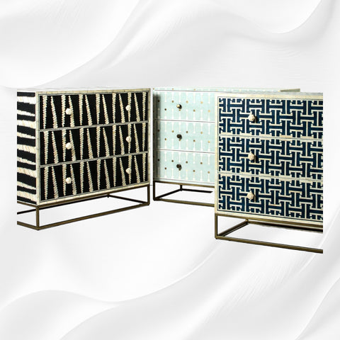 Tetris Bone Inlay 3 Drawer Dresser Indigo