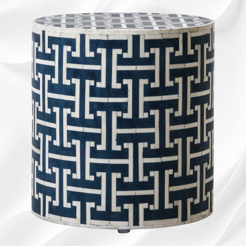 Tetris Bone Inlay Round Stool Indigo