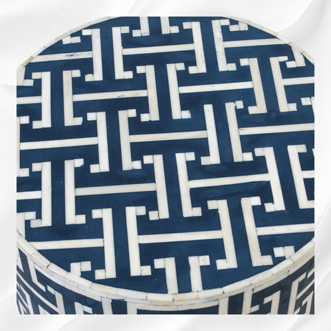Tetris Bone Inlay Round Stool Indigo