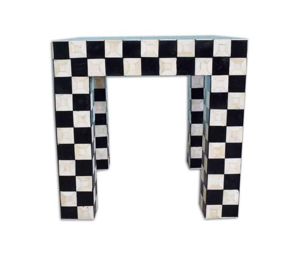 Bone Inlay Side Table Chessboard Design Black