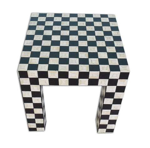 Bone Inlay Side Table Chessboard Design Black