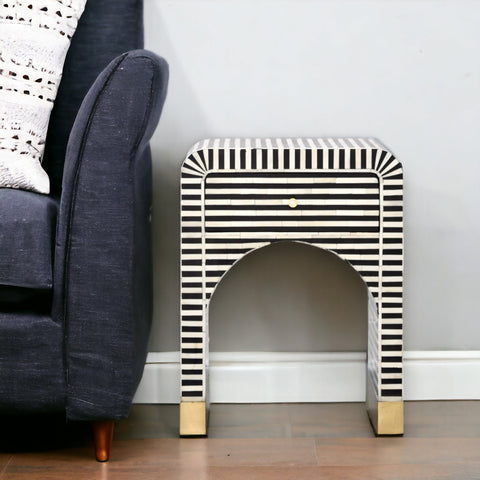 Sadie Bone Inlay Stripe Bedside Black