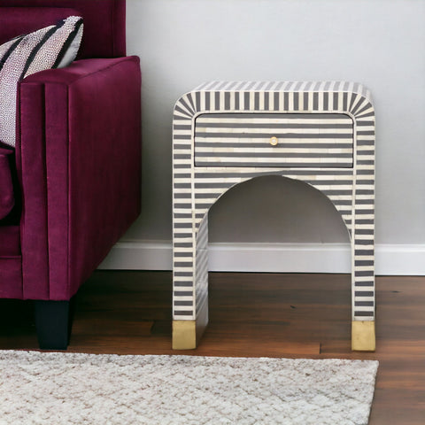 Sadie Bone Inlay Stripe Bedside Grey