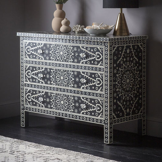 Bone Inlay Zahra Chest of Drawers Black