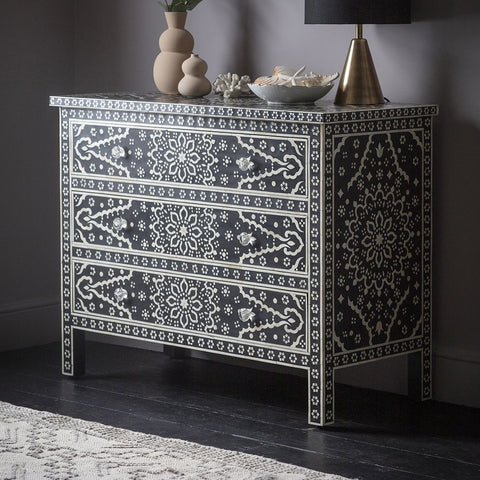 Bone Inlay Zahra Chest of Drawers Black